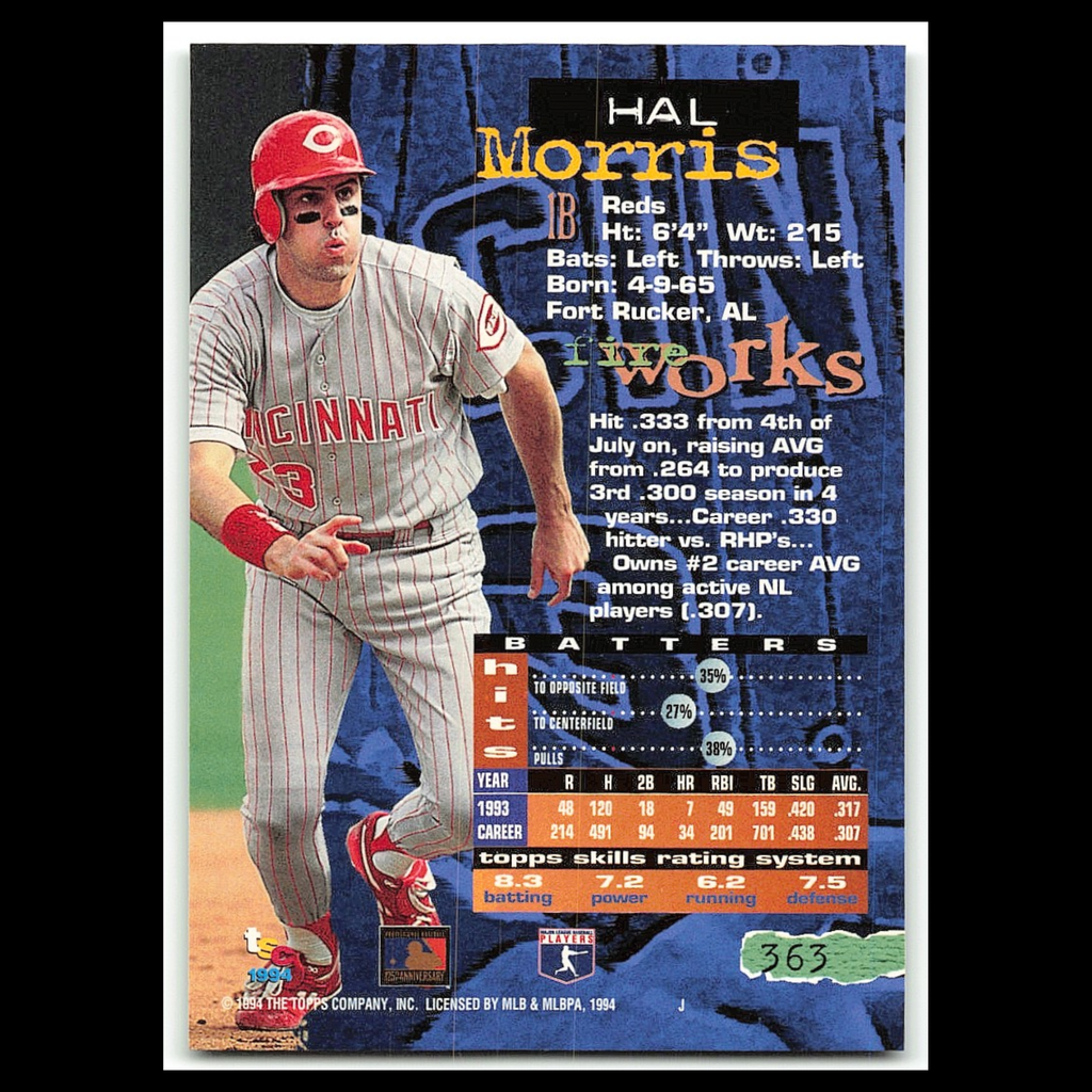 Hal Morris #363 1994 Topps Stadium Club Cincinnati Reds Baseball Card MLB NM