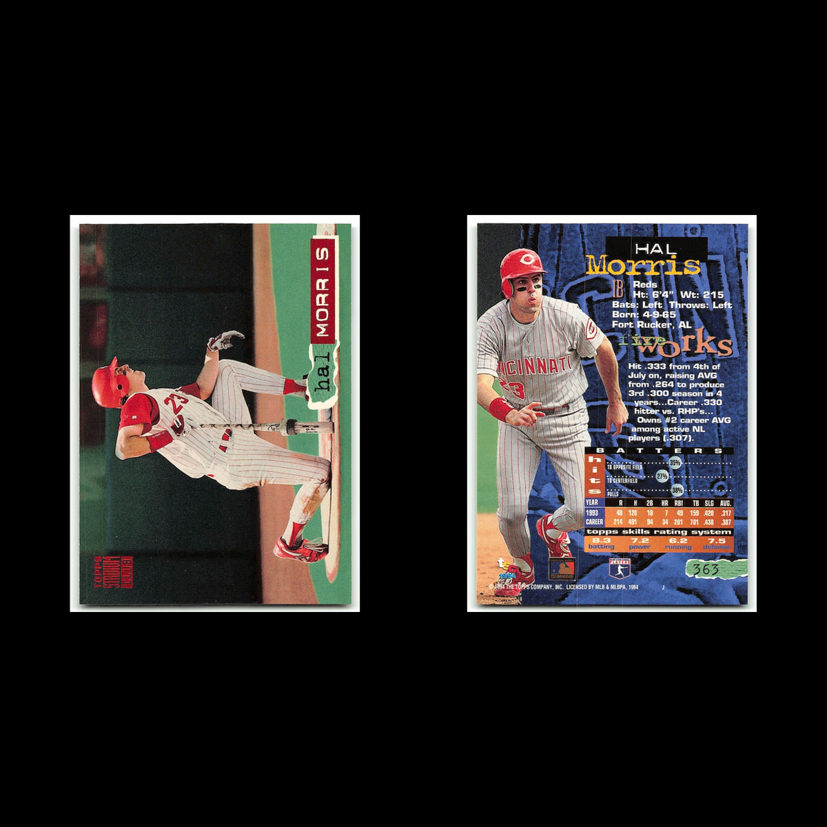 Hal Morris #363 1994 Topps Stadium Club Cincinnati Reds Baseball Card MLB NM