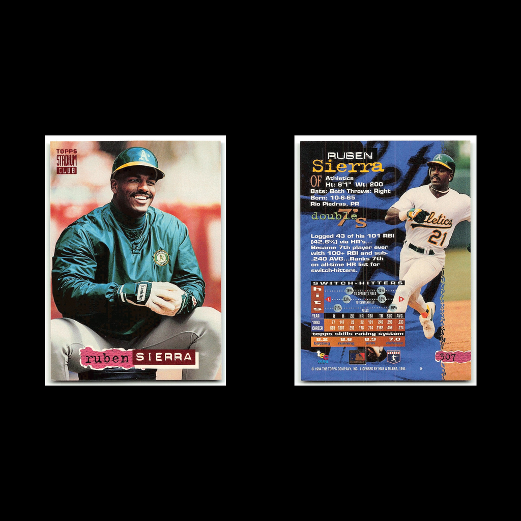 Ruben Sierra #307 1994 Topps Stadium Club Oakland Athletics Baseball Card MLB NM