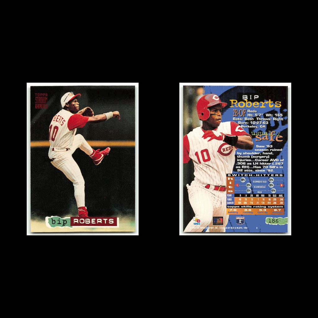 Bip Roberts #186 1994 Topps Stadium Club Cincinnati Reds Baseball Card MLB NM