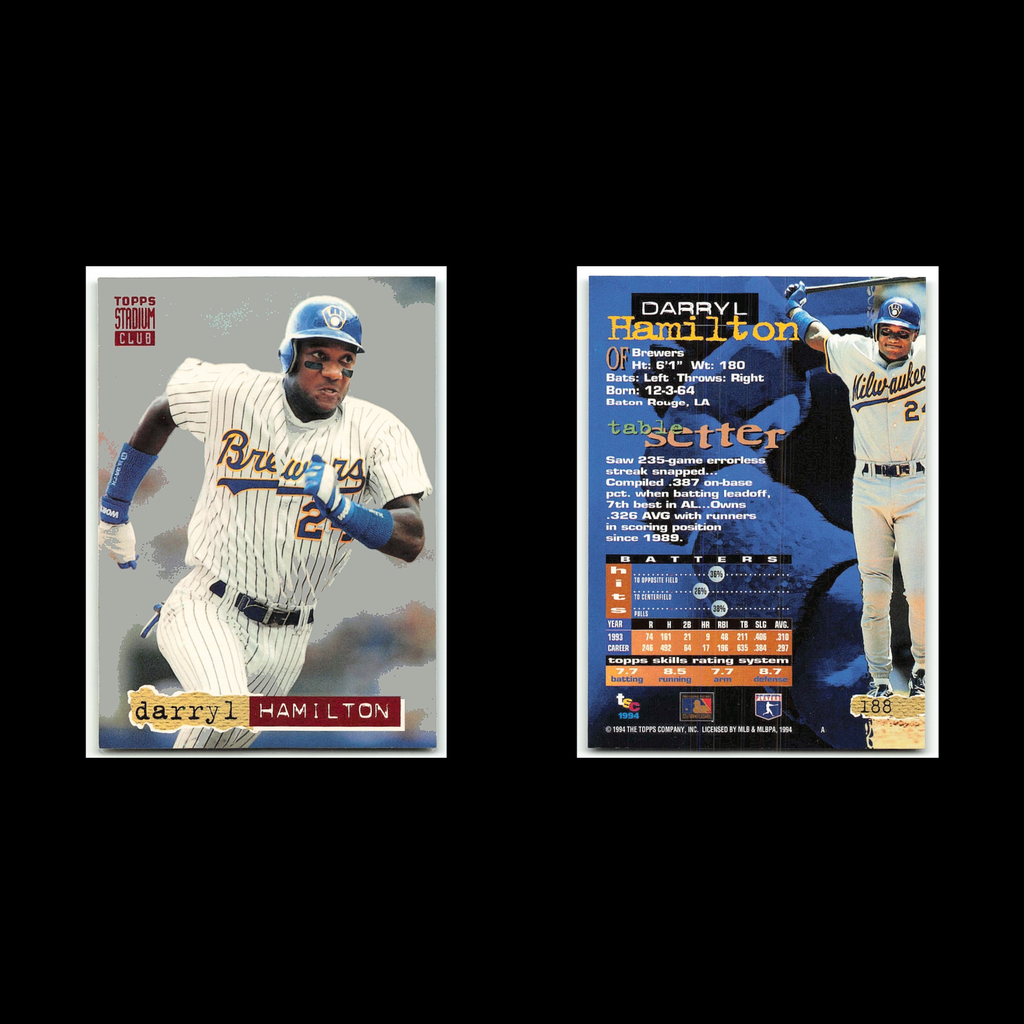 Darryl Hamilton #188 1994 Topps Stadium Club Milwaukee Brewers Baseball Card MLB