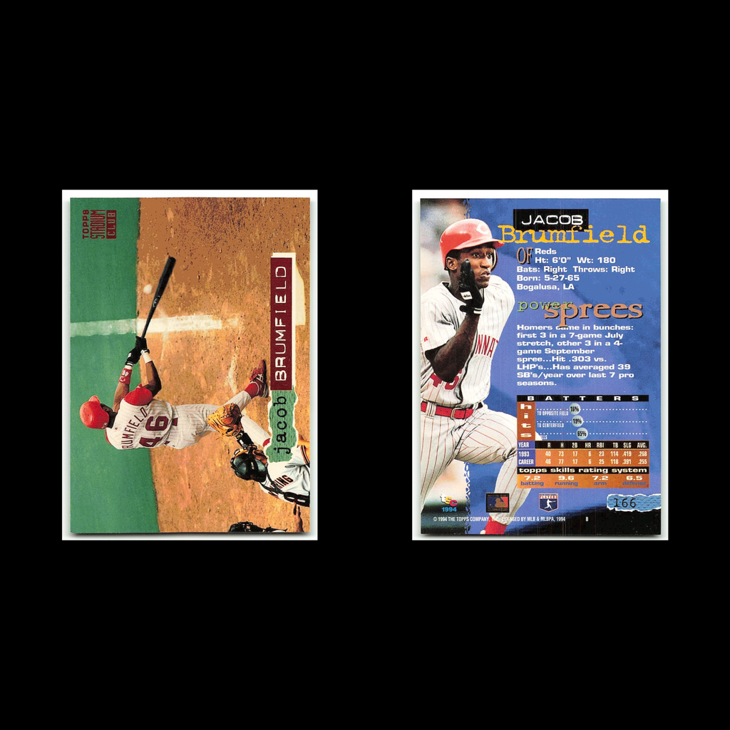 Jacob Brumfield #166 1994 Topps Stadium Club Cincinnati Reds Baseball Card MLB