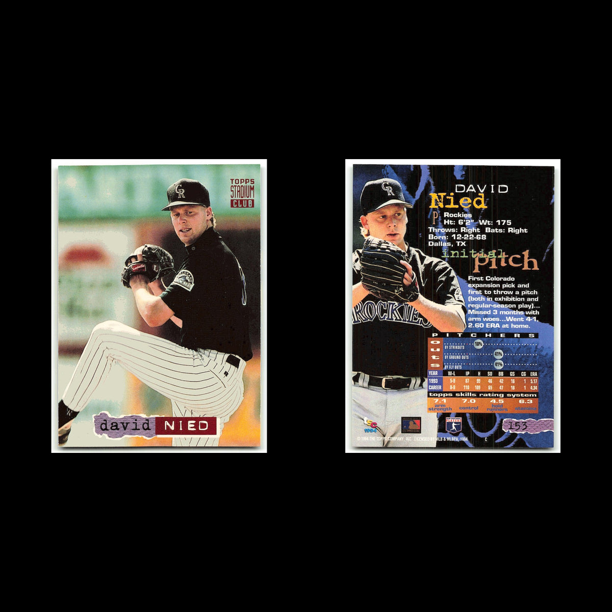 David Nied #153 1994 Topps Stadium Club Colorado Rockies Baseball Card MLB NM