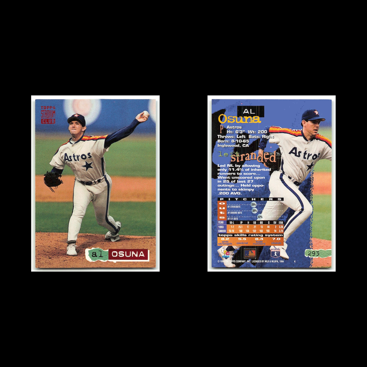 Al Osuna #293 1994 Topps Stadium Club Houston Astros Baseball Card MLB NM