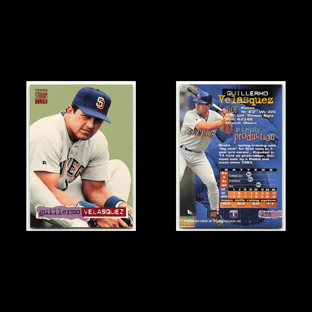 Guillermo Velasquez #278 1994 Topps Stadium Club San Diego Padres Baseball Card