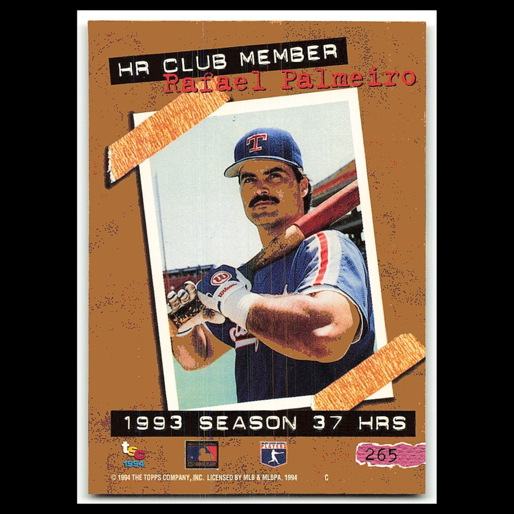 Rafael Palmeiro #265 1994 Topps Stadium Club Texas Rangers Baseball Card MLB NM