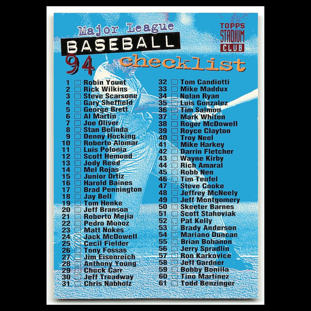 CHecklist 1-135 #269 1994 Topps Stadium Club Baseball Card MLB NM