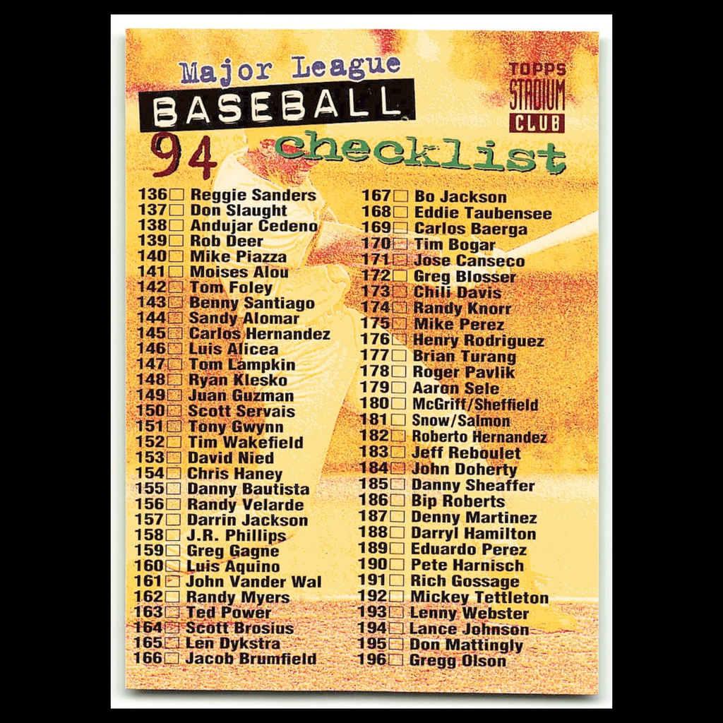 Checklist 136-270 #270 1994 Topps Stadium Club Baseball Card MLB NM