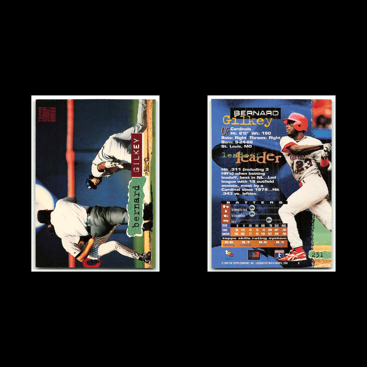 Bernard Gilkey #231 1994 Topps Stadium Club St. Louis Cardinals Baseball Card NM