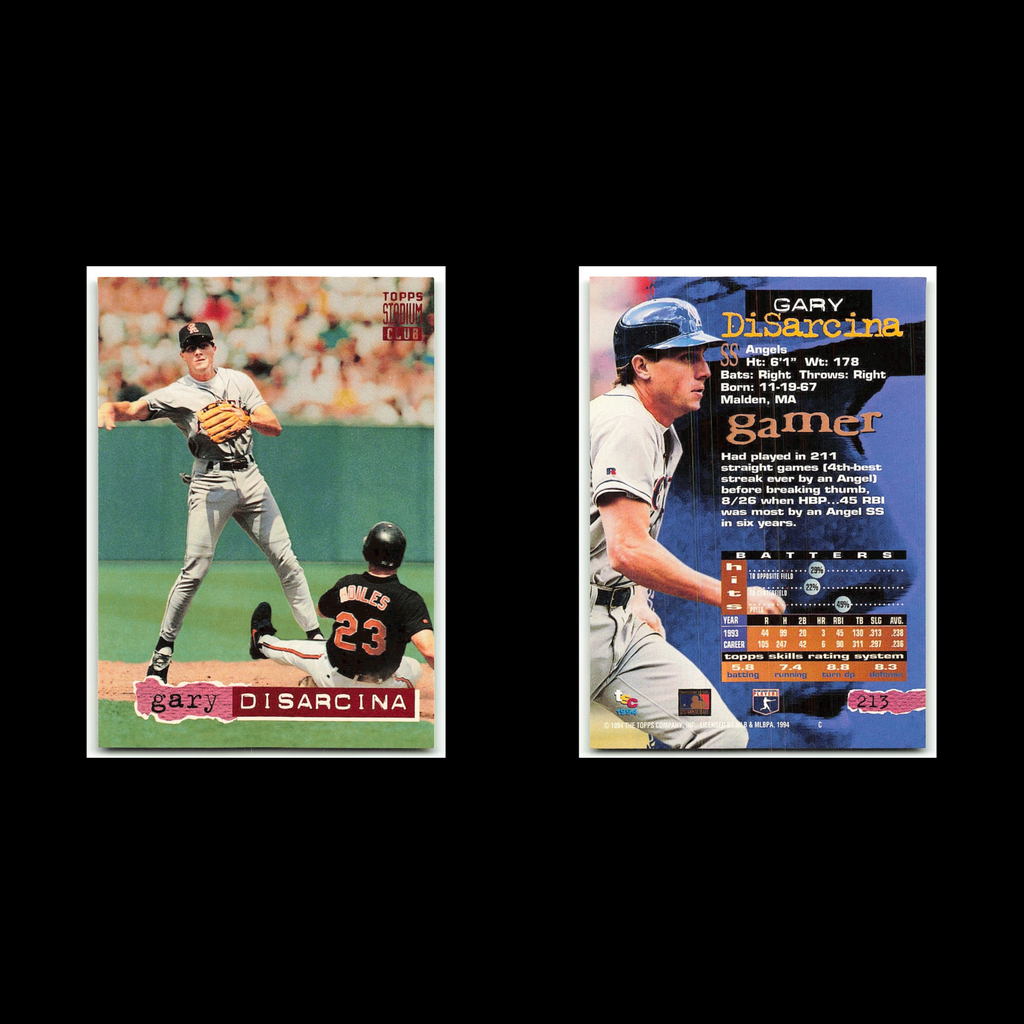Gary DiSarcina #213 1994 Topps Stadium Club California Angels Baseball Card MLB