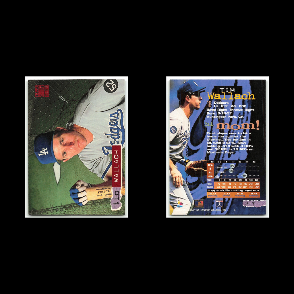 Tim Wallach #217 1994 Topps Stadium Club Los Angeles Dodgers Baseball Card MLB