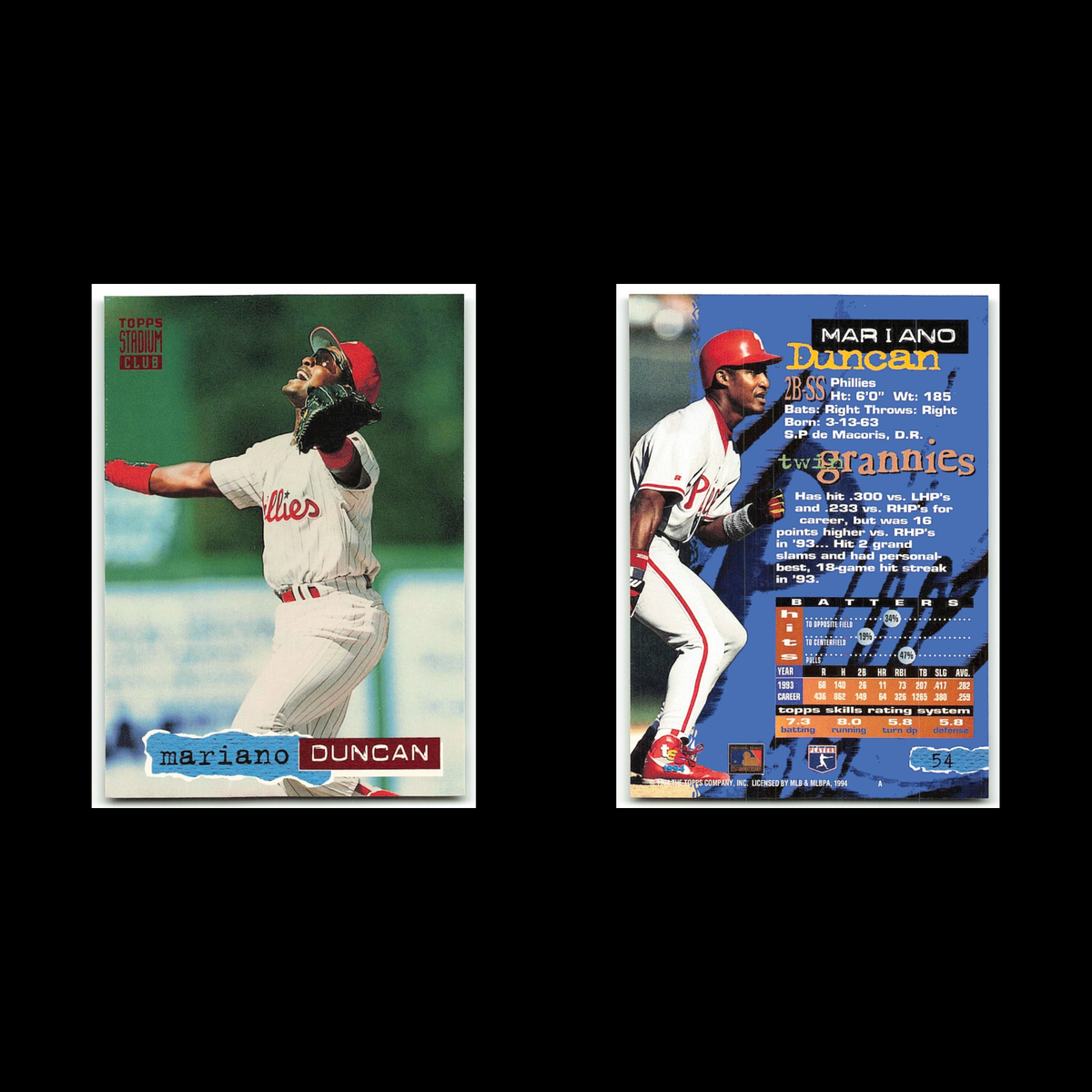 Mariano Duncan #54 1994 Topps Stadium Club Philadelphia Phillies Baseball Card