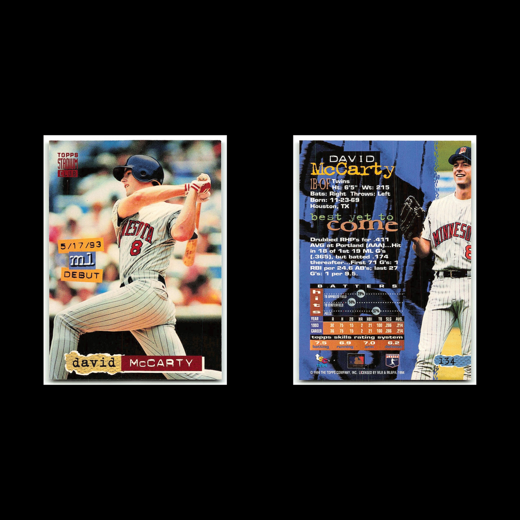 David McCarty Rookie #134 1994 Topps Stadium Club Minnesota Twins Baseball Card
