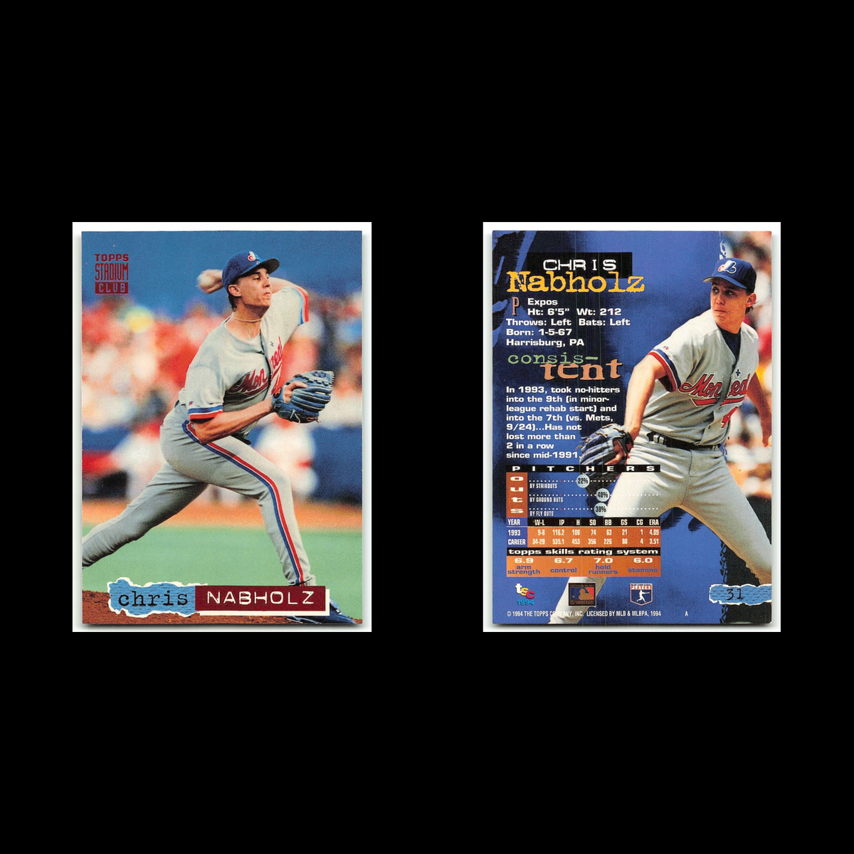 Chris Nabholz #31 1994 Topps Stadium Club Montreal Expos Baseball Card MLB NM