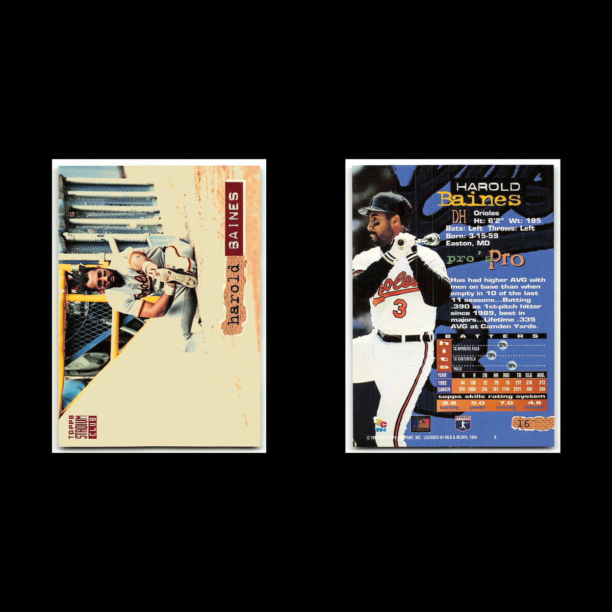 Harold Baines #16 1994 Topps Stadium Club Baltimore Orioles Baseball Card MLB NM