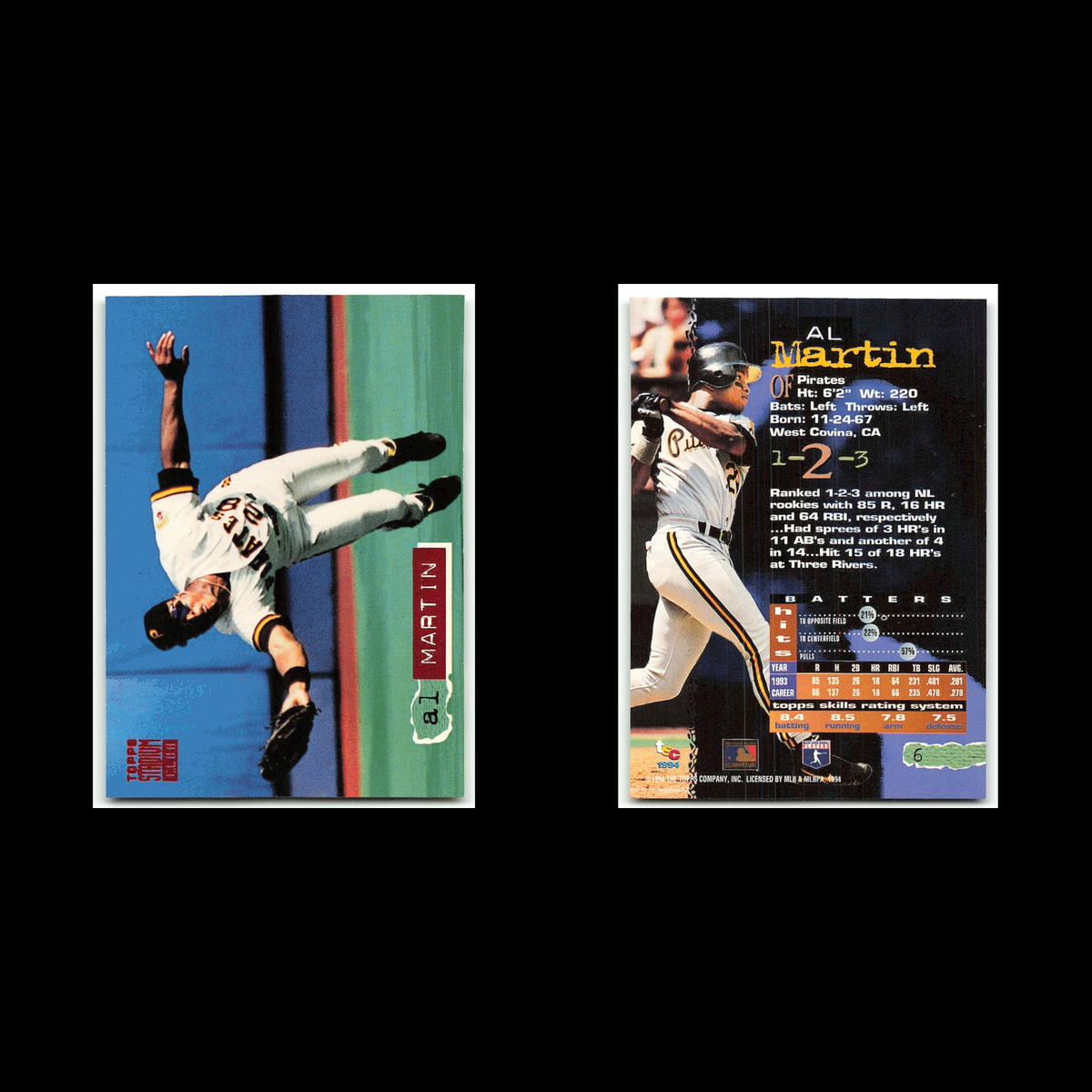 Al Martin #6 1994 Topps Stadium Club Pittsburgh Pirates Baseball Card MLB NM
