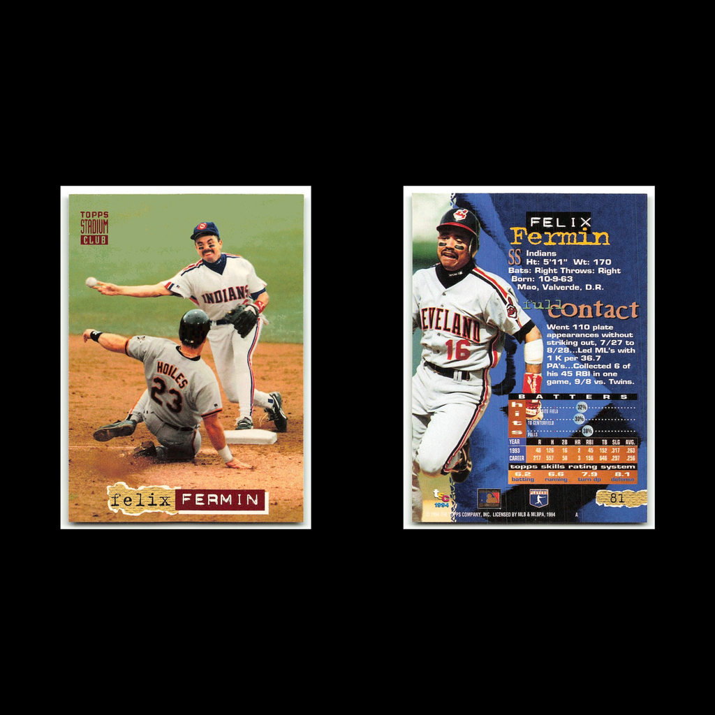 Felix Fermin #81 1994 Topps Stadium Club Cleveland Indians Baseball Card MLB NM
