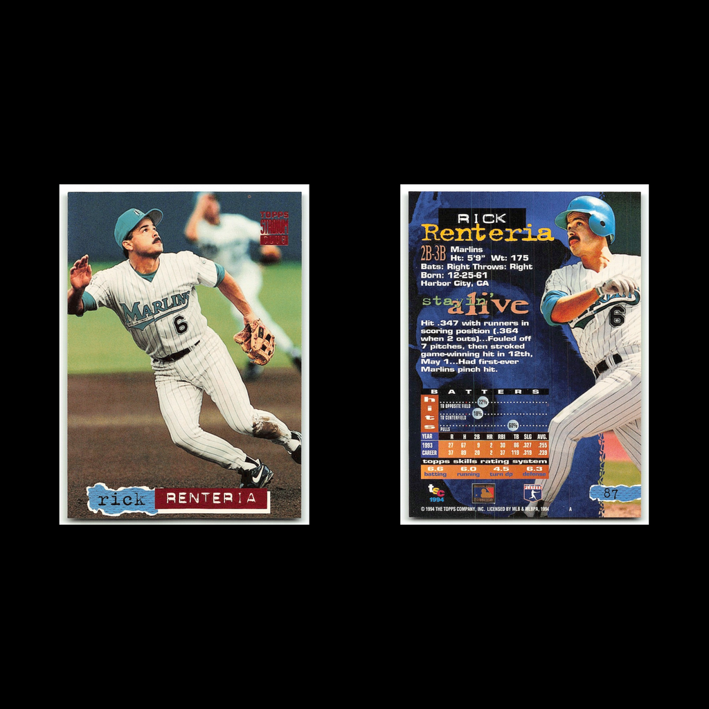 Rick Renteria #87 1994 Topps Stadium Club Florida Marlins Baseball Card MLB NM