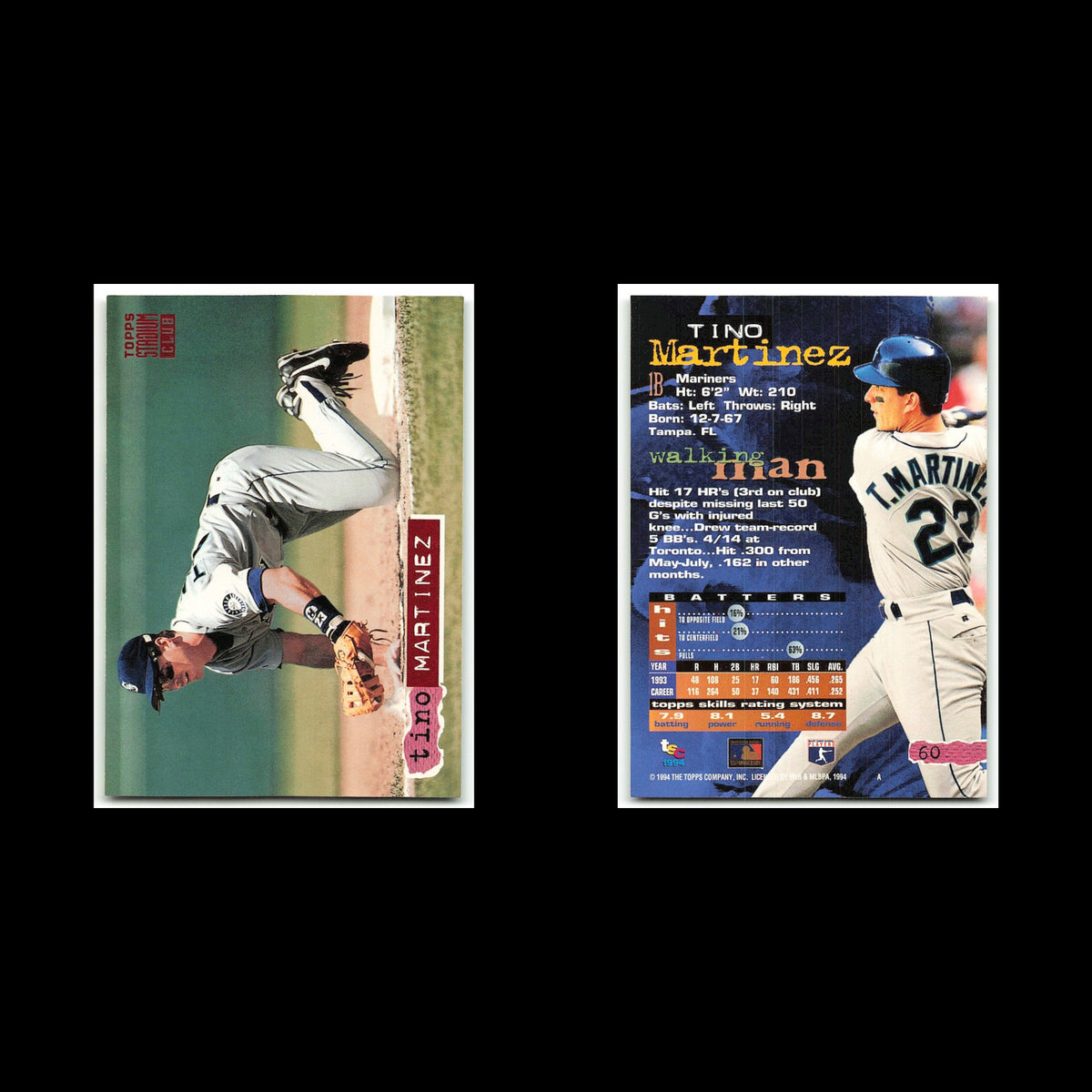 Tino Martinez #60 1994 Topps Stadium Club Seattle Mariners Baseball Card MLB NM