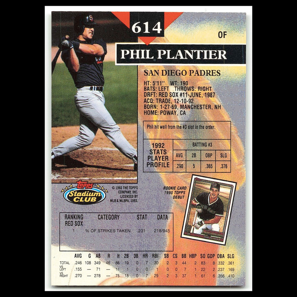 Phil Plantier #614 1993 Topps Stadium Club San Diego Padres Baseball Card MLB NM