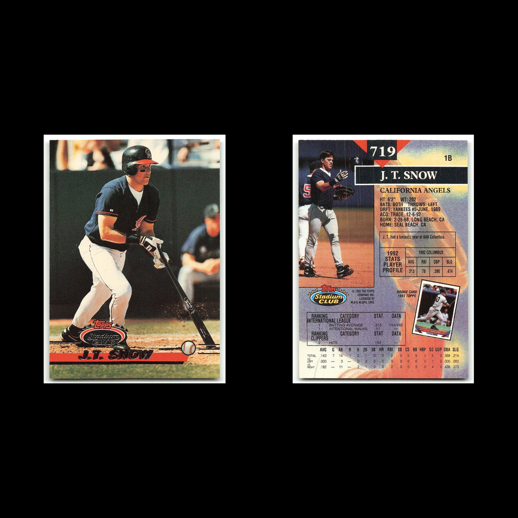 J.T. Snow Rookie #719 1993 Topps Stadium Club California Angels Baseball Card NM