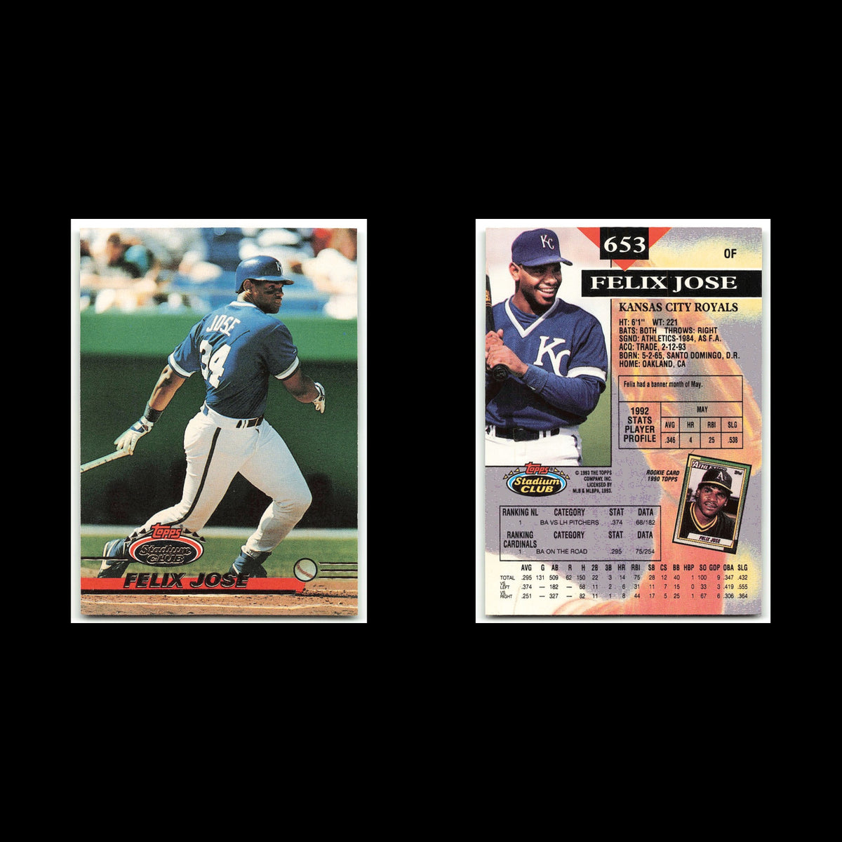 Felix Jose #653 1993 Topps Stadium Club Kansas City Royals Baseball Card MLB NM