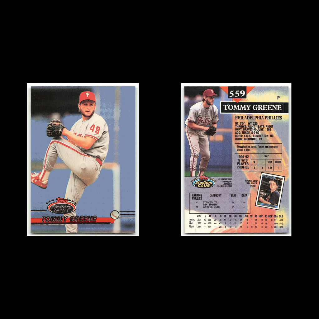 Tommy Greene #559 1993 Topps Stadium Club Philadelphia Phillies Baseball Card NM