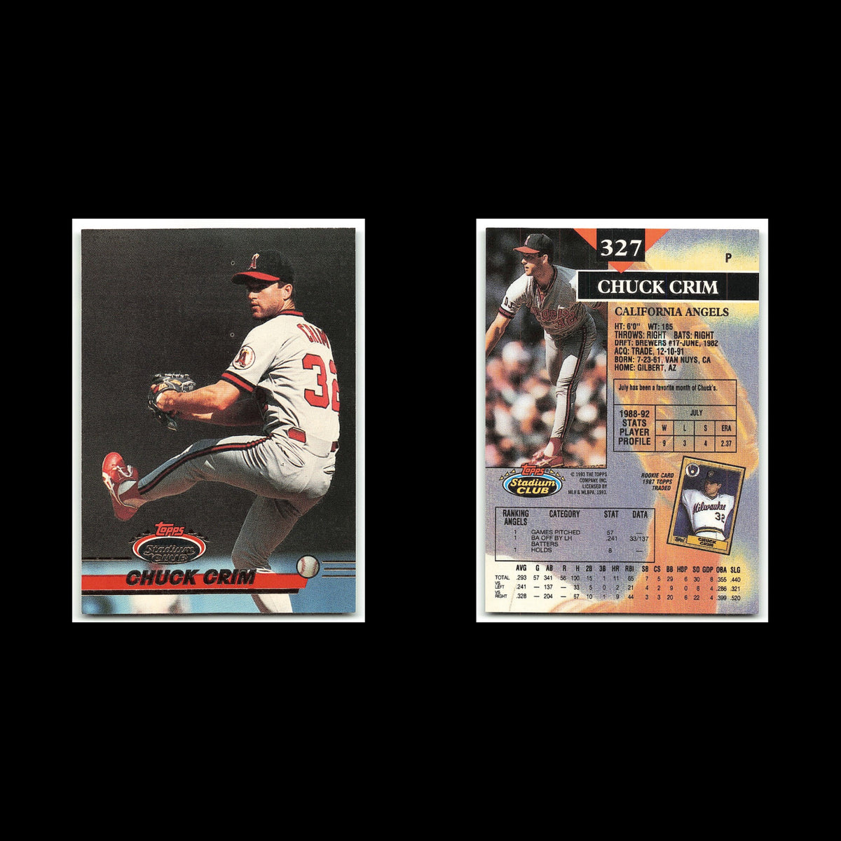 Chuck Crim #327 1993 Topps Stadium Club California Angels Baseball Card MLB NM