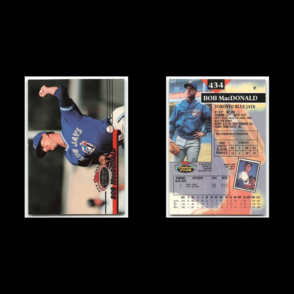 Bob MacDonald #434 1993 Topps Stadium Club Toronto Blue Jays Baseball Card MLB
