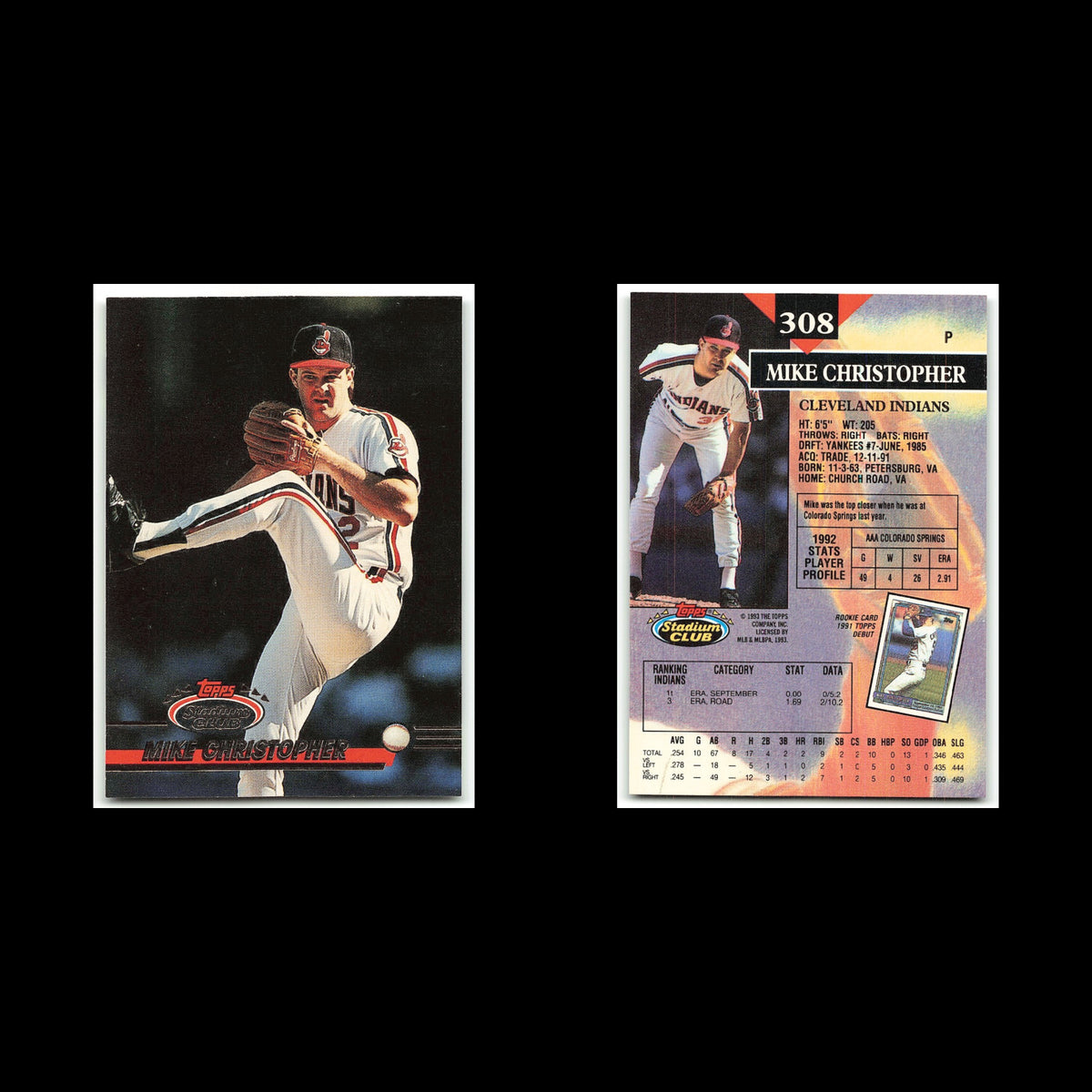 Mike Christopher #308 1993 Topps Stadium Club Cleveland Indians Baseball Card NM