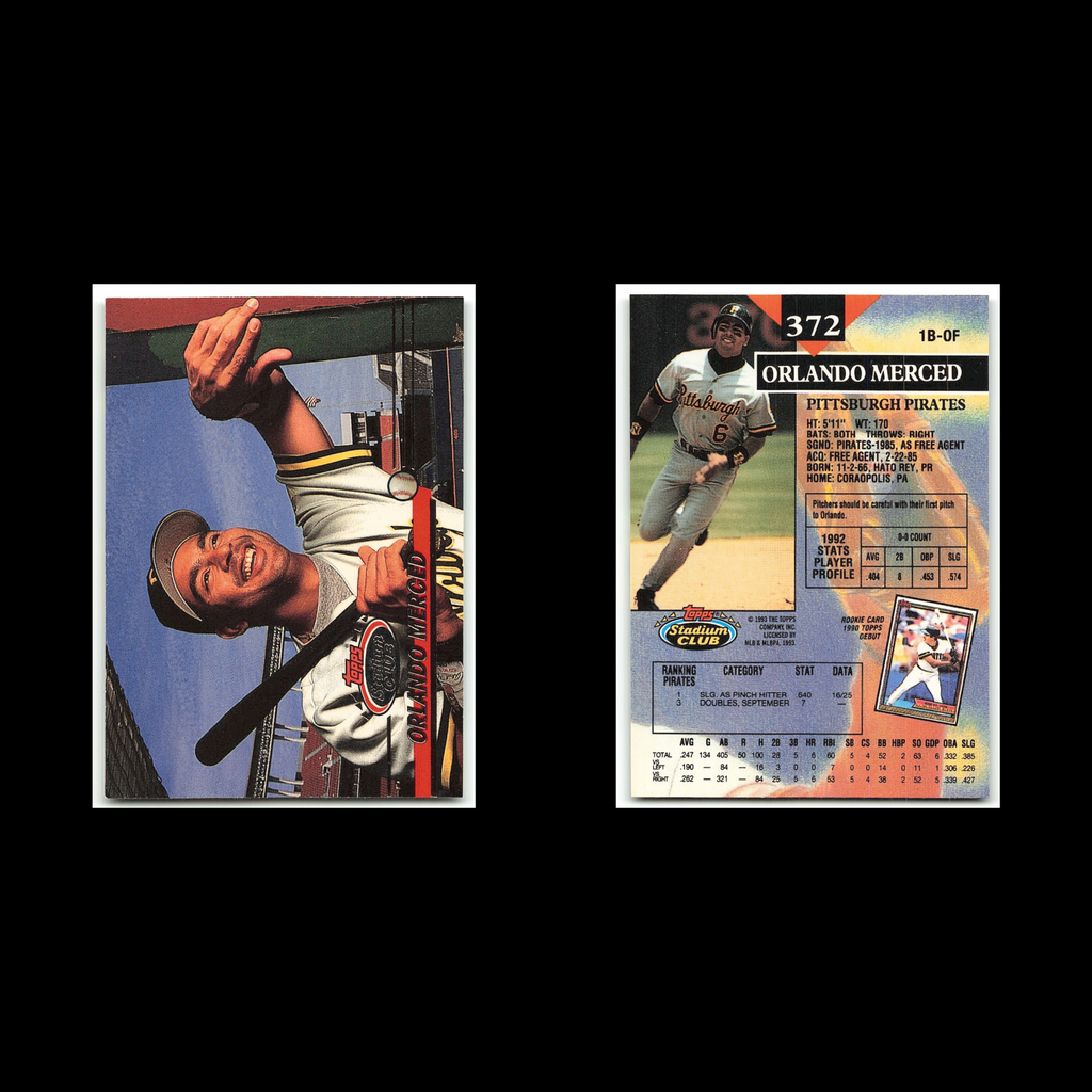 Orlando Merced #372 1993 Topps Stadium Club Pittsburgh Pirates Baseball Card MLB