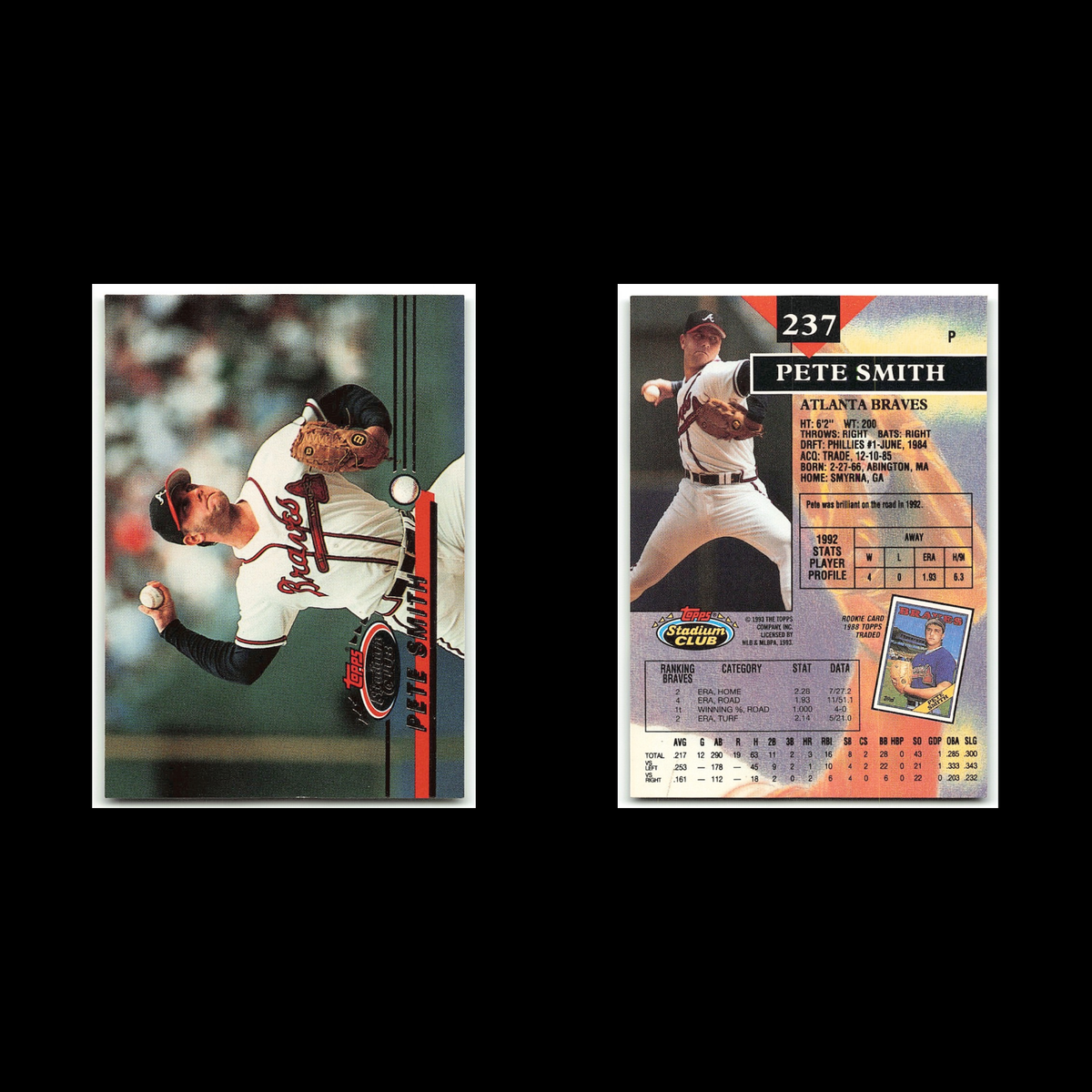 Pete Smith #237 1993 Topps Stadium Club Atlanta Braves Baseball Card MLB NM