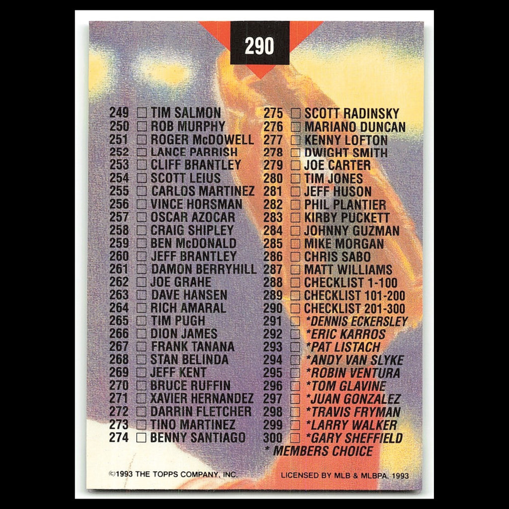 Checklist #290 1993 Topps Stadium Club Baseball Card MLB NM