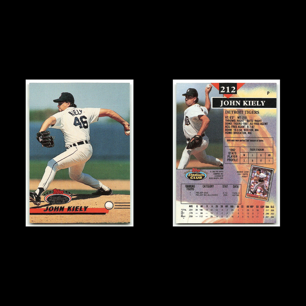 John Kiely #212 1993 Topps Stadium Club Detroit Tigers Baseball Card MLB NM