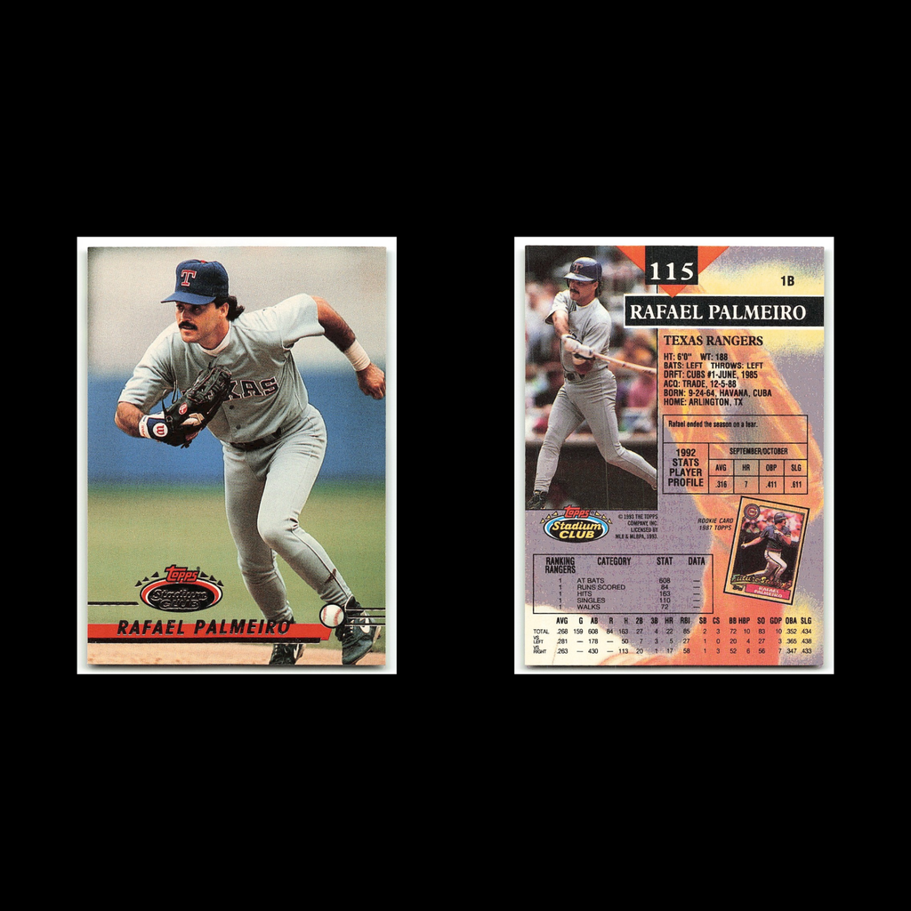 Rafael Palmeiro #115 1993 Topps Stadium Club Texas Rangers Baseball Card MLB NM