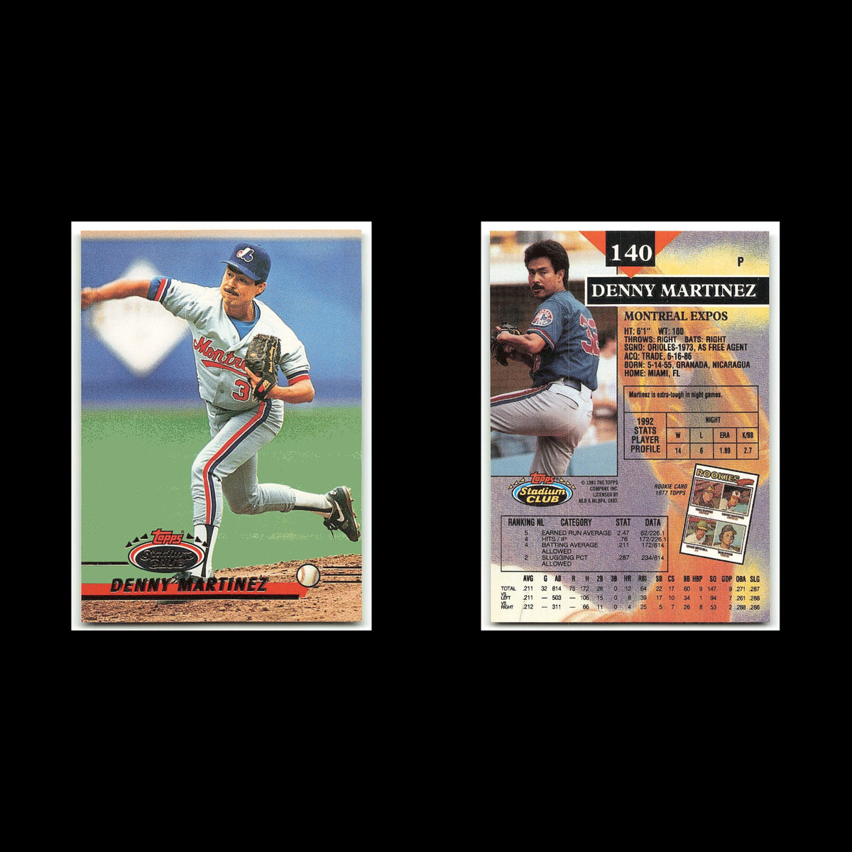 Denny Martinez #140 1993 Topps Stadium Club Montreal Expos Baseball Card MLB NM