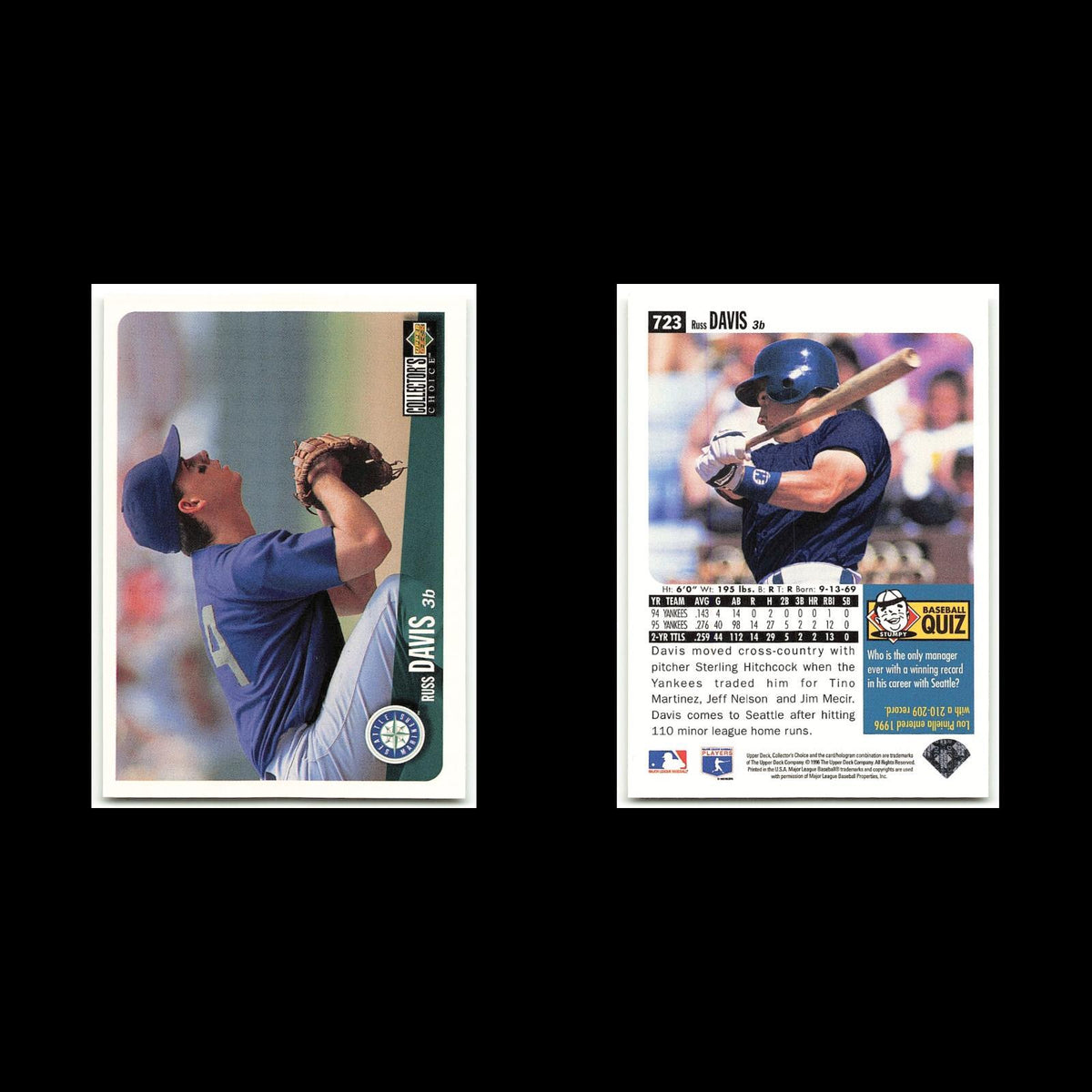 Russ Davis #723 1996 Collectors Choice Seattle Mariners Baseball Card MLB NM
