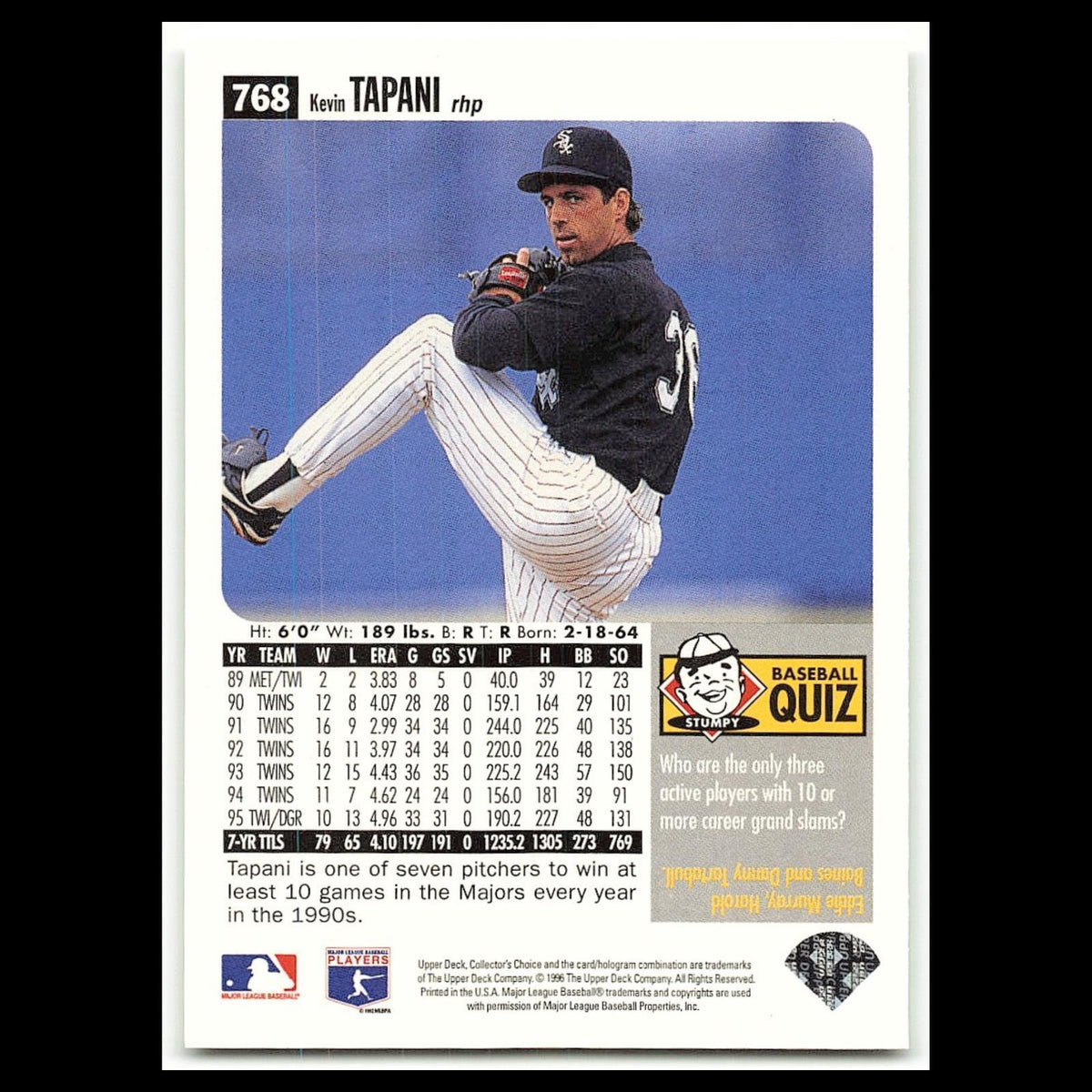 Kevin Tapani #768 1996 Collectors Choice Chicago White Sox Baseball Card MLB NM