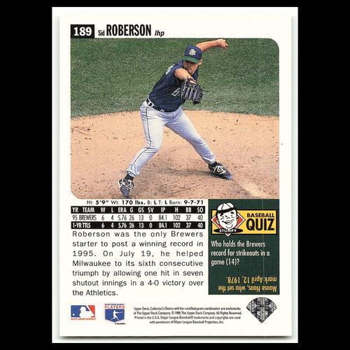 Sid Roberson #189 1996 Collectors Choice Milwaukee Brewers Baseball Card MLB NM