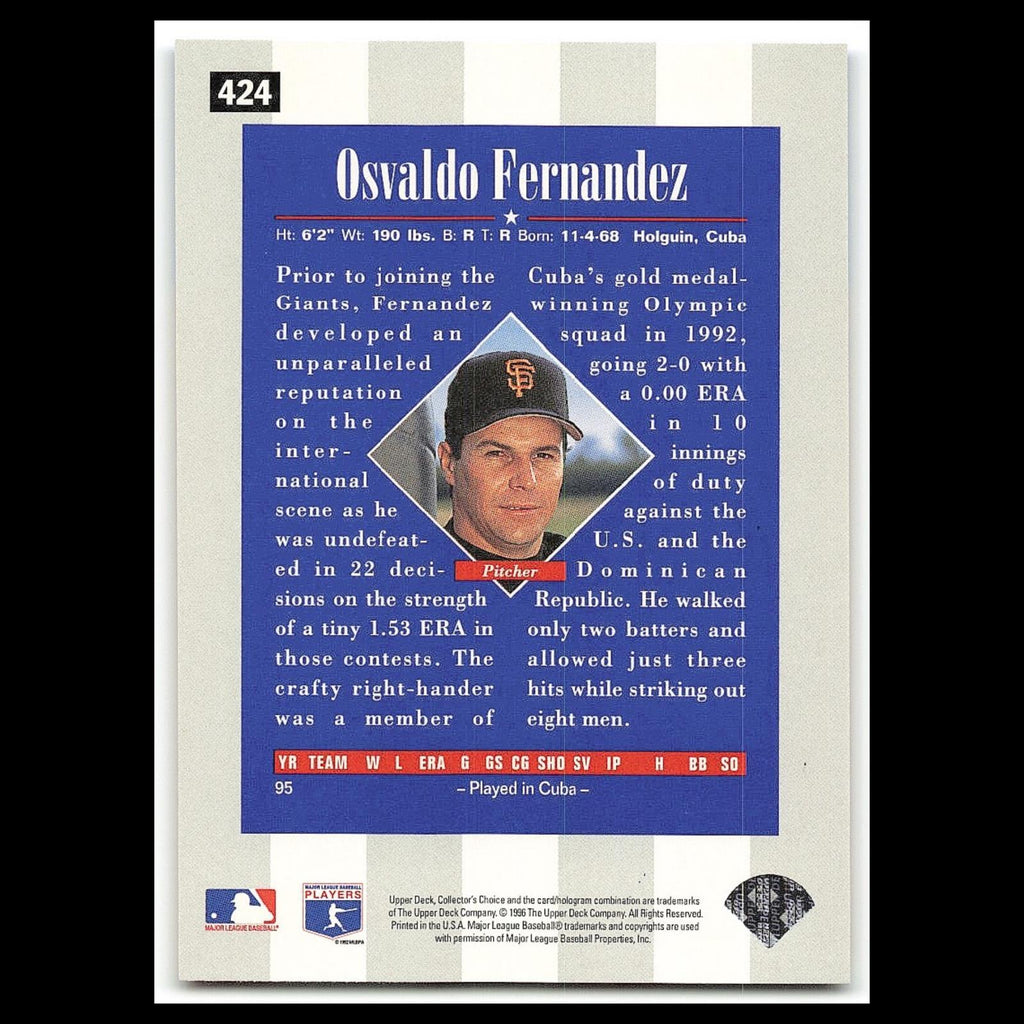 Osvaldo Fernandez Rookie #424 1996 Collectors Choice San Francisco Giants Card