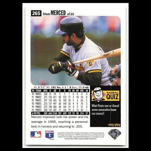 Orlando Merced #265 1996 Collectors Choice Pittsburgh Pirates Baseball Card MLB