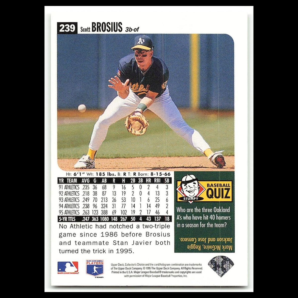 Scott Brosius #239 1996 Collectors Choice Oakland Athletics Baseball Card MLB NM