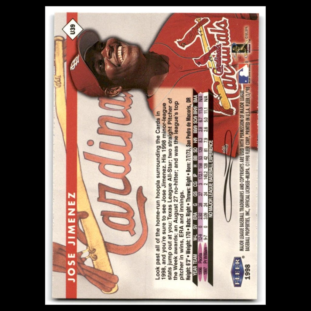 Jose Jimenez Rookie #U39 1998 Fleer Tradition Update St. Louis Cardinals Card NM