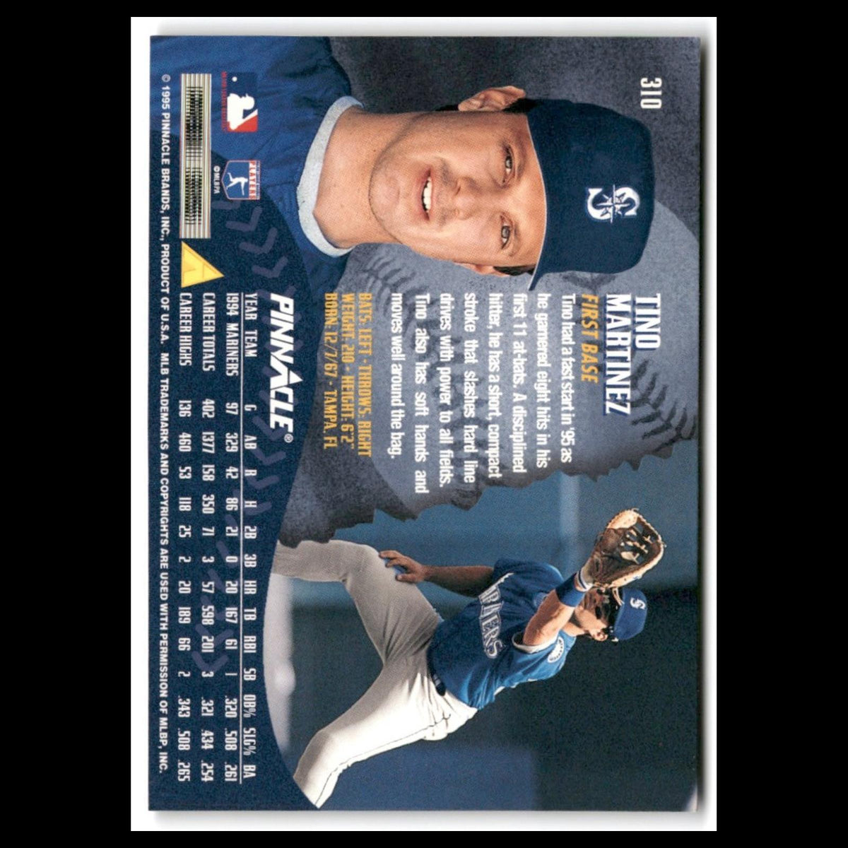 Tino Martinez #310 1995 Pinnacle Seattle Mariners Baseball Card MLB NM