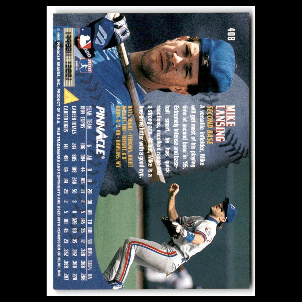 Mike Lansing #408 1995 Pinnacle Montreal Expos Baseball Card MLB NM