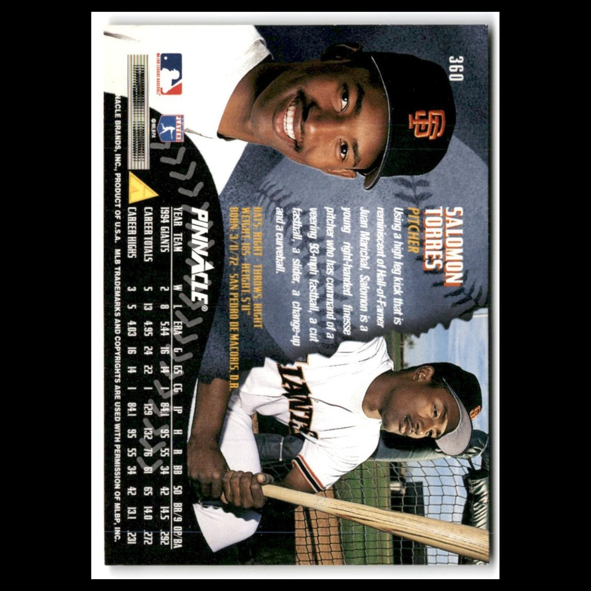 Salomon Torres #360 1995 Pinnacle San Francisco Giants Baseball Card MLB NM