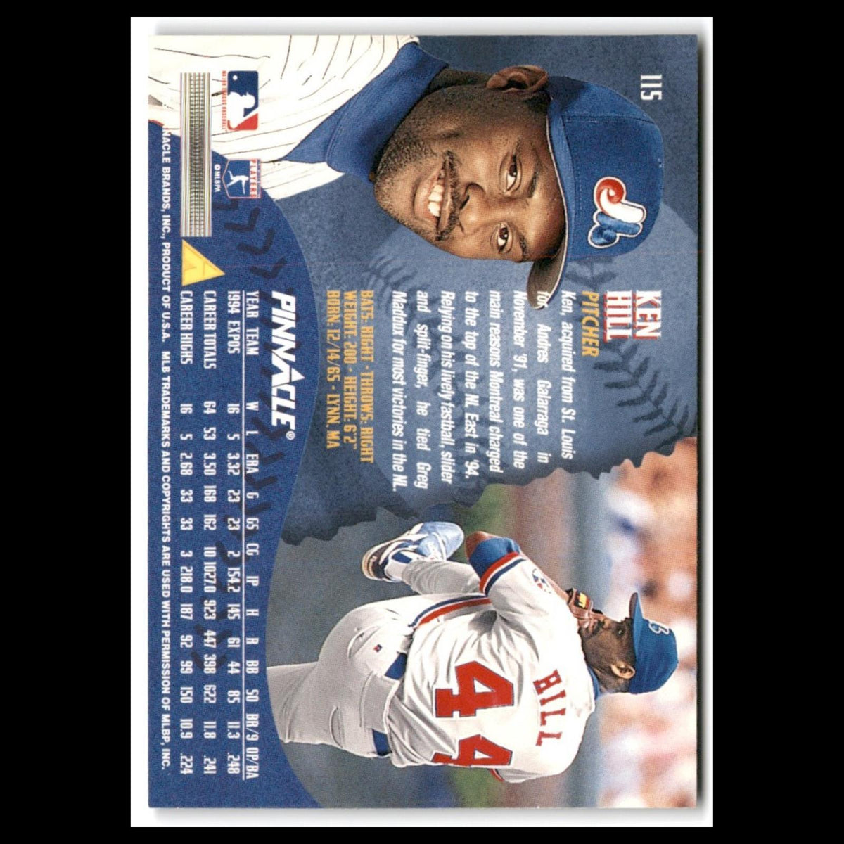 Ken Hill #115 1995 Pinnacle Montreal Expos Baseball Card MLB NM