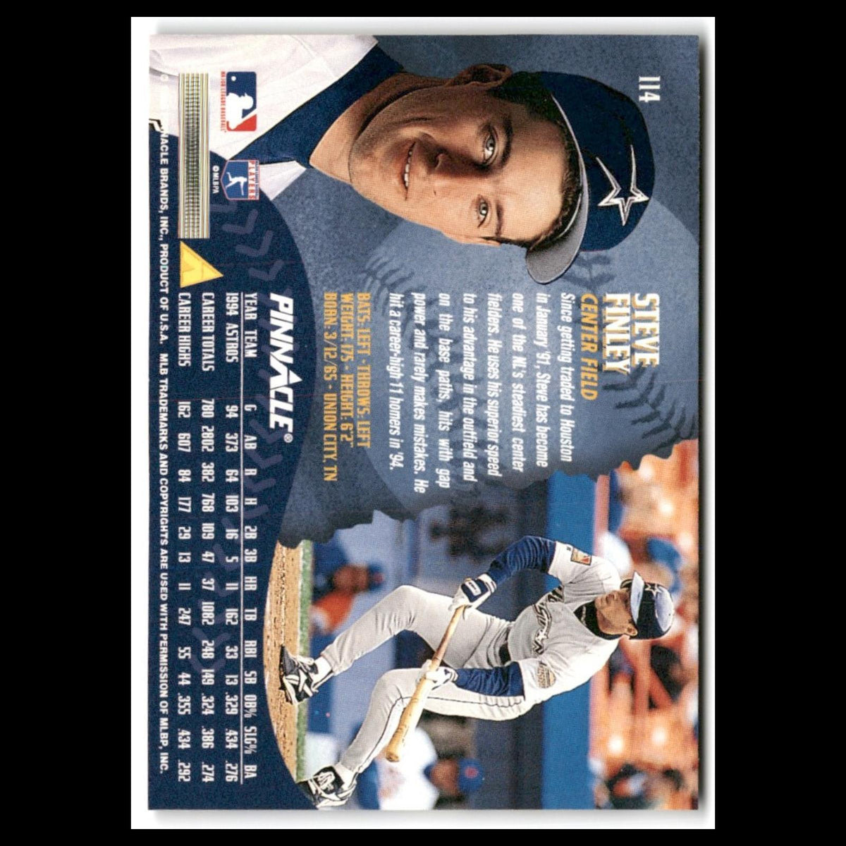 Steve Finley #114 1995 Pinnacle Houston Astros Baseball Card MLB NM