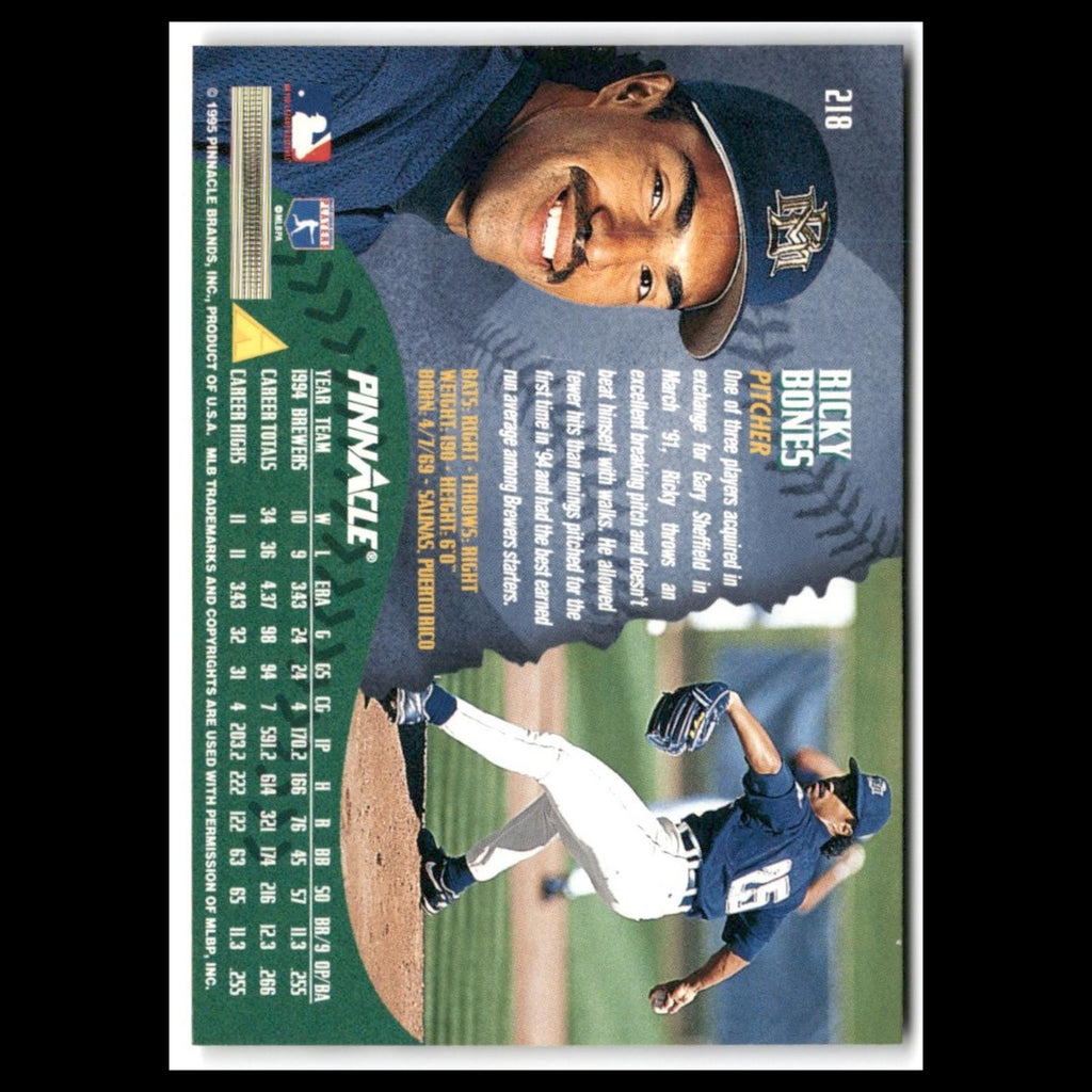 Ricky Bones #218 1995 Pinnacle Milwaukee Brewers Baseball Card MLB NM