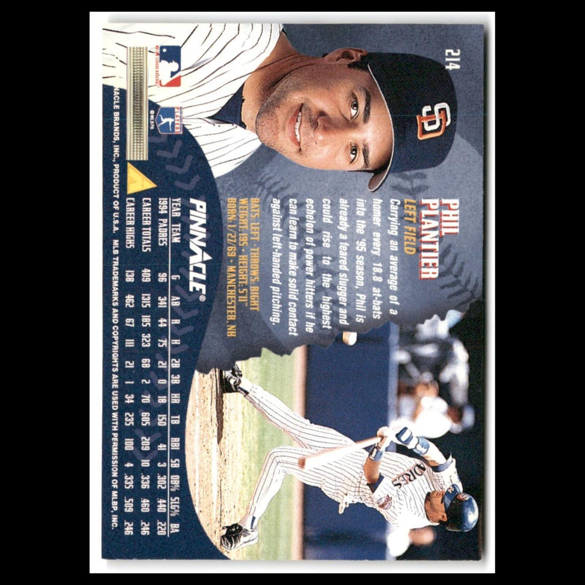 Phil Plantier #214 1995 Pinnacle San Diego Padres Baseball Card MLB NM